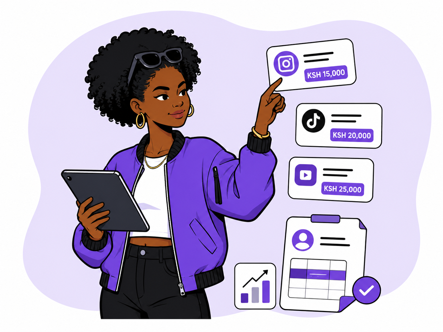 Illustration of a creator building their rate card profile