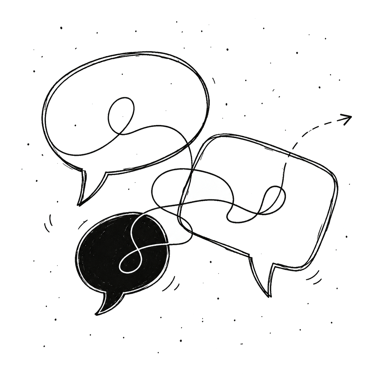 Illustration representing messy WhatsApp and DM chains